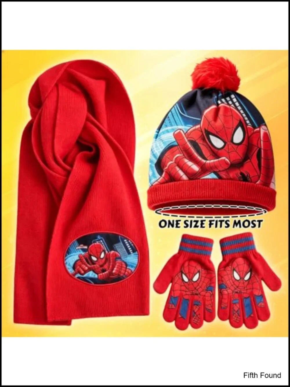 Spider Knit Beanie Scarf Gloves Set Pom Pom Winter Boys